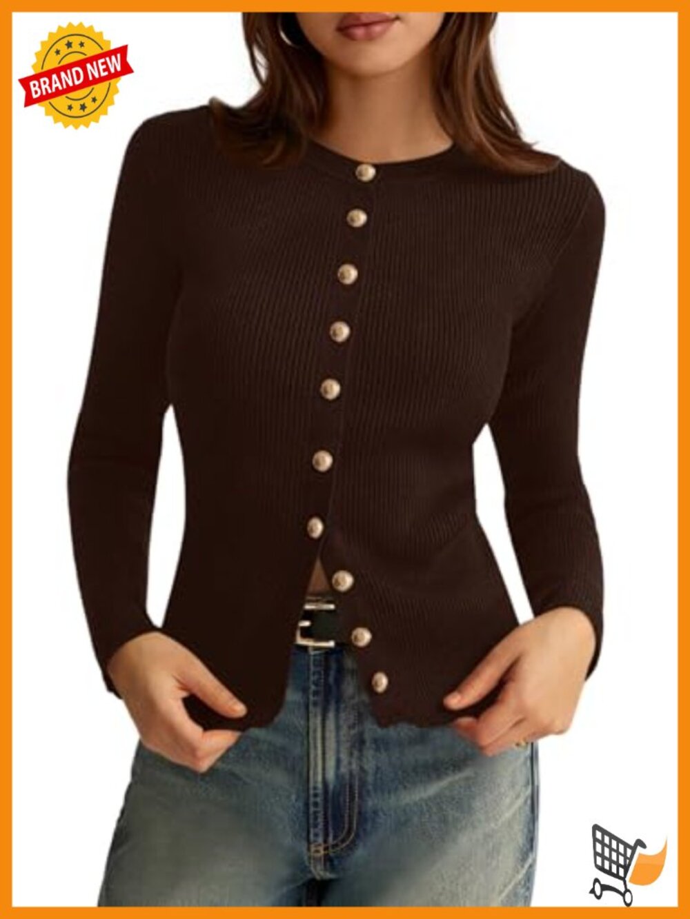Lightweight Ribbed Knit Button Down Crewneck Cardigan Sweater